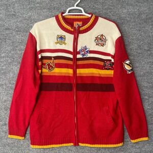 Raw Blue Classics Mens Red Full Zip Varsity Patch Knit Sweater Large Retro Sport